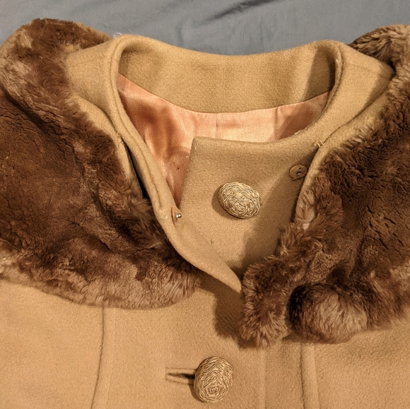 Vntg 60's Union Made Fur Collared Wool Coat - Picture 3 of 8
